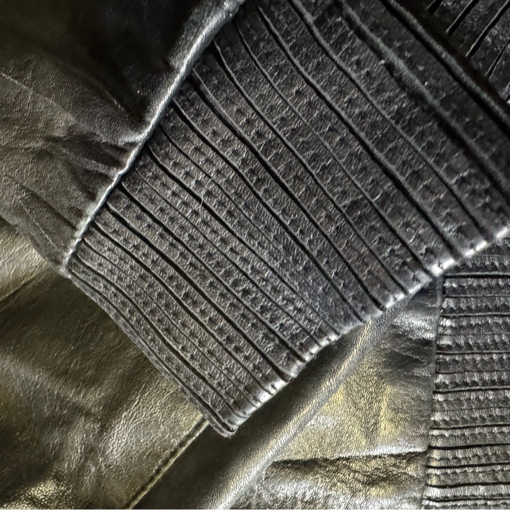 Black Leather Hooded Jacket - Picture 5 of 10